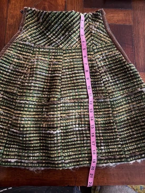 Etro Green Tweed Circle Skirt with Brown Side Panels - Picture 6 of 12